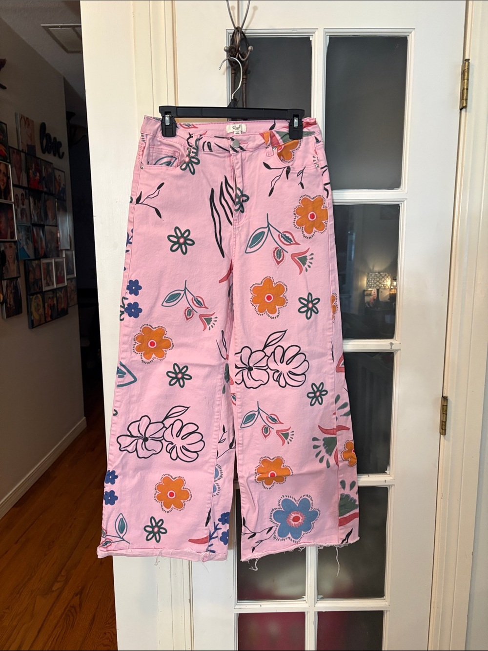 easel Pink Floral Wide-Leg Pants with Multicolor Blooms